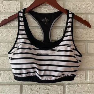 Athleta Sports Bra Black White Striped Size Large